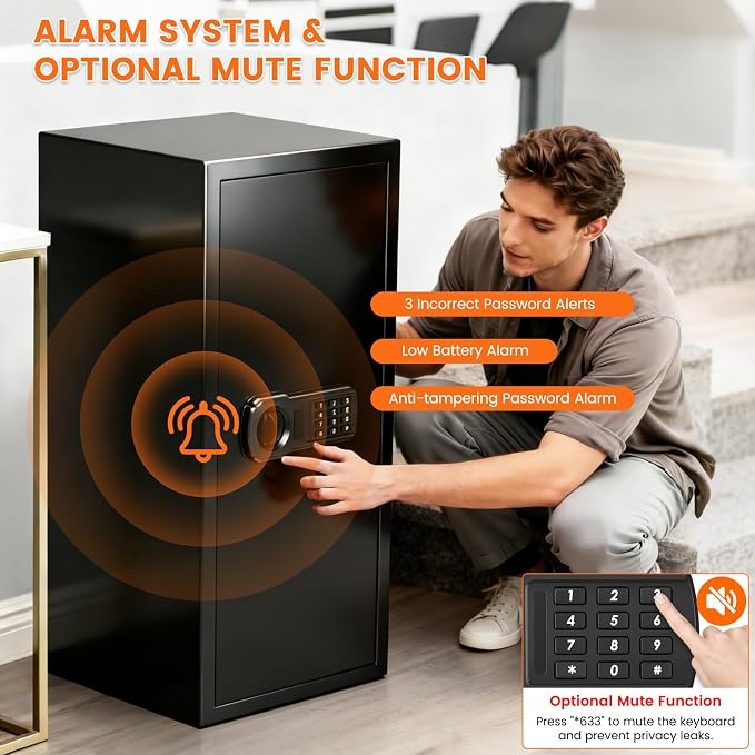 31.5"H Large Safe Box for Home & Office | 8.0 Cu Ft Heavy Carbon Steel Safe | Electronic Combination Lock | Double Safer - Add A4 Fire Waterproof Bag & Built-in Lock Box | Wall & Floor Mount for Valuable