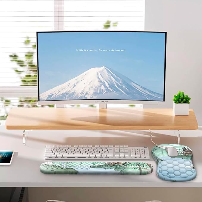 Ergonomic Mouse Pad Wrist Rest, 2 in 1 Keyboard Pad for Office | Memory Foam Wrist Cushion, Non-Slip PU Base, Massage Design, Relieves Wrist Pressure for Work, Gaming & Office Use