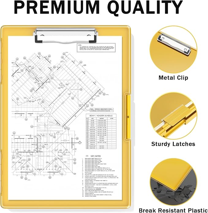 Rimilak Clipboard with Storage,8.5x11 2 Compartment Clip Board, Yellow | Smooth Writing, Side-Opening Plastic Folder with Pen Holder, Size 13.3 x 9.4 x 1.5″,for Classroom, Teacher, Student