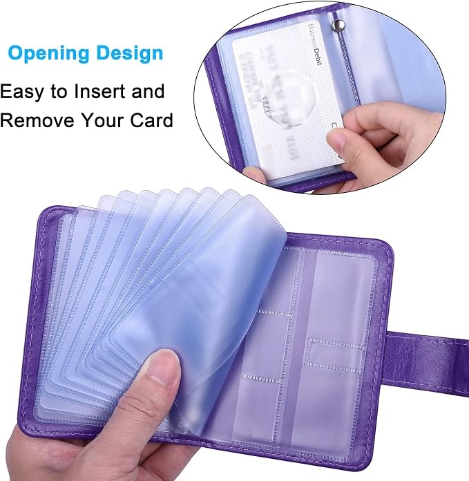 Wisdompro Credit Card Holder, RFID Blocking Wallet Debit Card Protector | Slim Leather Credit Card Organizer Case, Card Case with Magnetic Closure, 20 Card & 7 Memory Card Slots - Vertical Purple