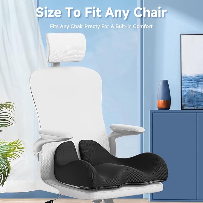 Benazcap Large Cooling Gel Memory Foam Seat Cushion for Long Sitting | Ergonomic cushion. Relieves sciatica, tailbone & lower back pain, great for office work, gaming and long-distance car travel.