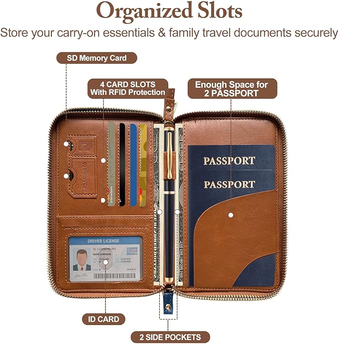 Passport Holder for Travel Women and Men RFID Blocking Passport Holder with Zipper Multi-functional Passport Wallet Passport Case Passport cover Travel Essentials