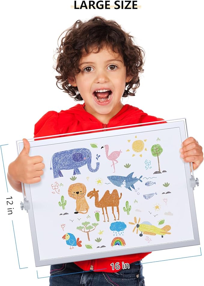 Dry Erase White Board,16X12IN Magnetic Desktop Whiteboard Calendar | Whiteboard 8 Markers, 4 Magnets, 1 Eraser, Portable Double-Sided White Board Easel for Kids Memo to Do List Desk