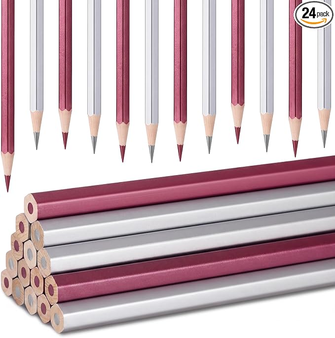 Gersoniel 12 Red and 12 Silver Welders Pencil, Metallic Marking Pencil | Fits Welding, Construction, and Carpentry Workers. Writes on Metal, Wood and Stone, Teacher Water Soluble Marking Tools, 6.9"
