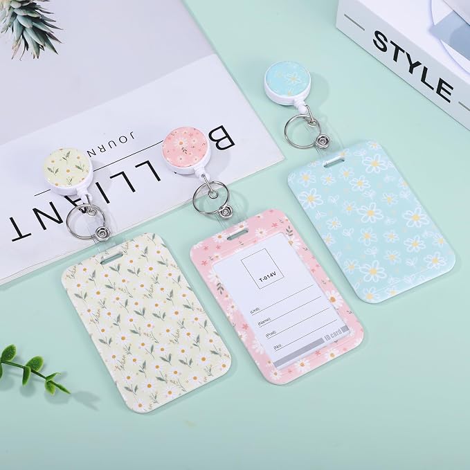 3 Set Floral Badge Holder Retractable Reel ID Badge Holders with Clip Cute Name Badge Holders for Teacher Nurse Doctor Student Office Workers