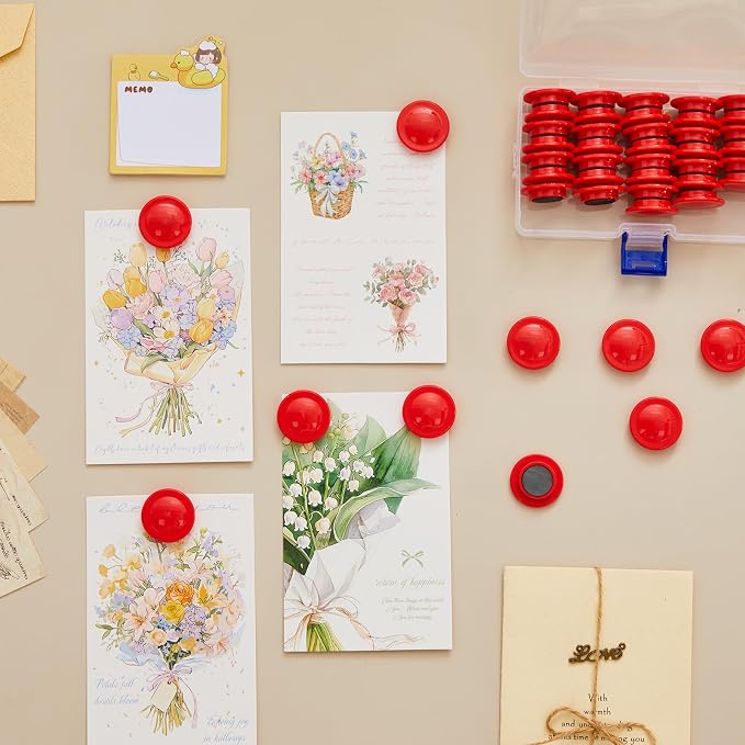 Mini Red Round Magnets Whiteboard Magnets 3 cm Refrigerator Magnet Bulletin Board Decorations for Classroom Home Supplies Chalkboard Wall Office Decoration