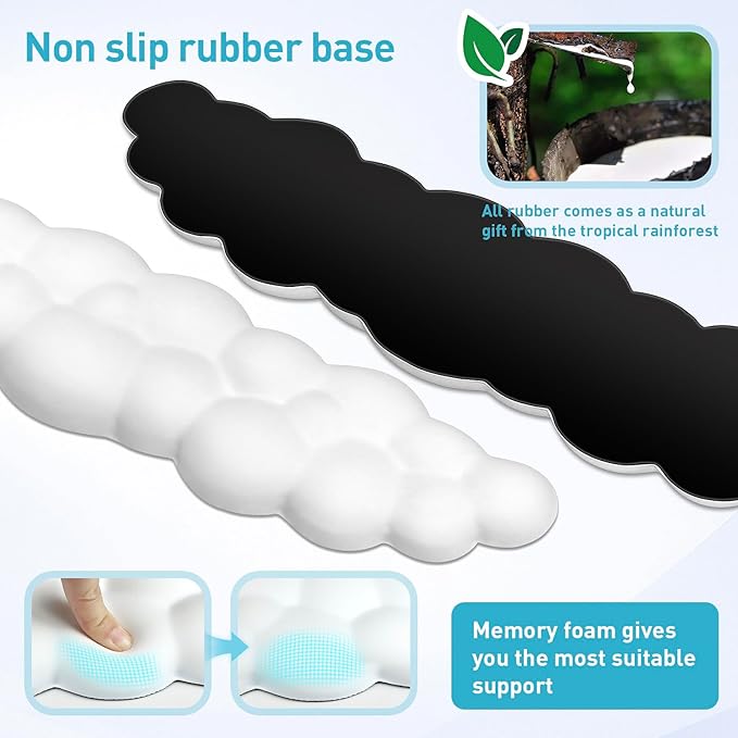 Cloud Wrist Rest Keyboard | Memory Foam, PU Leather, Ergonomically Designed, Typing Comfort and Pain Relief