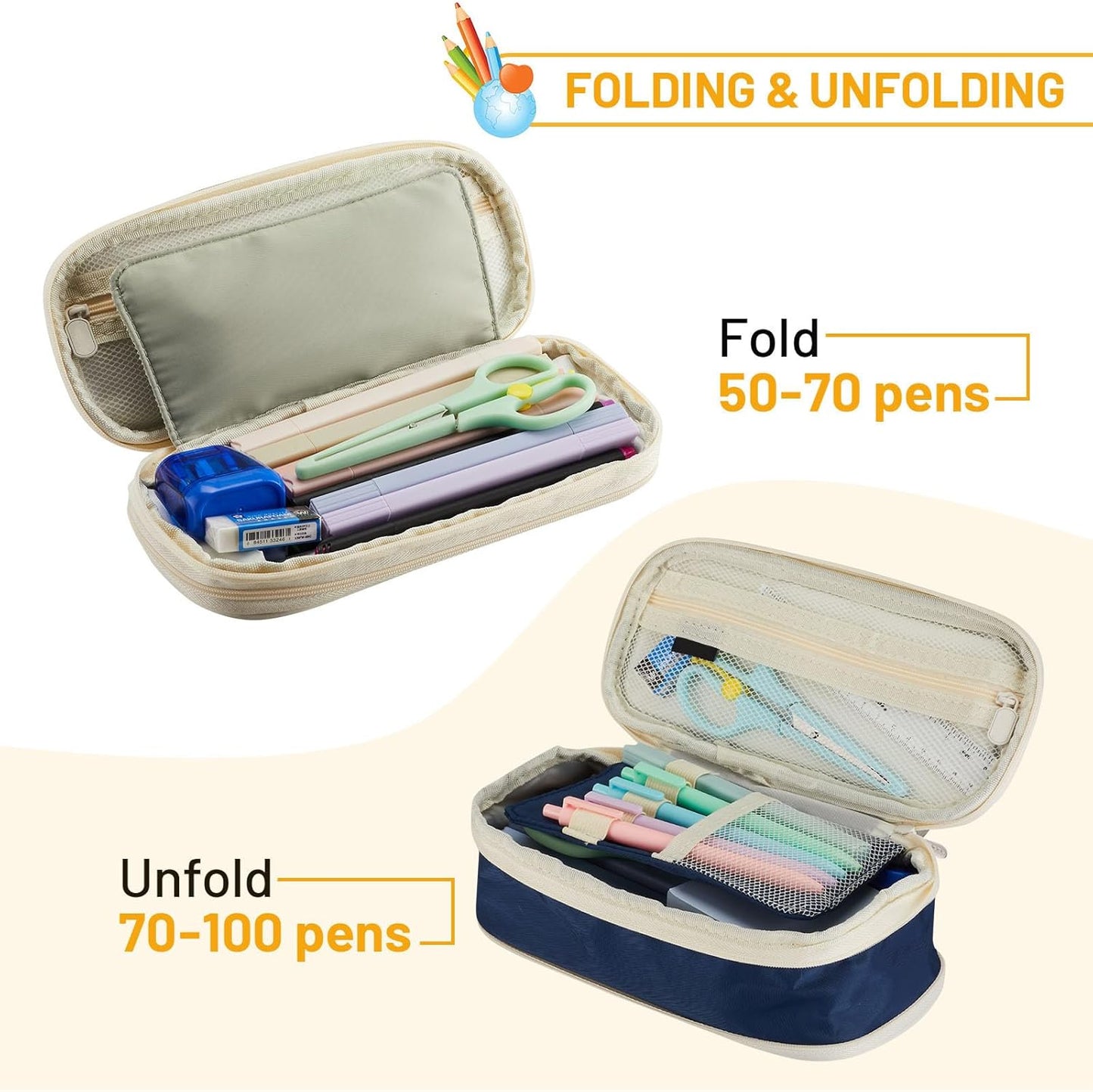 Sonuimy Large Capacity Pencil Case Pouch, Cute Aesthetic Big Capacity Zipper Pencil Cases Pen Portable Office Stationery Makeup Bag, Desk Organizer for College Adults Women Men- Purple