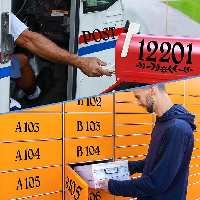 132 Pcs 3" Mailbox Numbers Letters Stickers for Outside,Numbers Letters Decals with Flowers,Self Adhesive Waterproof House Mailbox Address Numbers Letters Vinyl for Door Sign Cars Home,Black