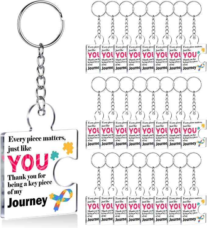 Team Appreciation Gifts Bulk Thank You Keychains for Coworkers | Gift Set for Employee, Staff, Teachers, Teamwork Puzzle Piece Keyring, Acrylic