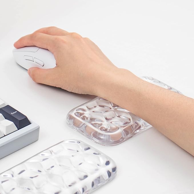 Gel Keyboard and Mouse Wrist Rest Set – Water Ripple Wrist Rest for Computer Keyboard 60%/68%/75%, Comfort & Support for Typing and Gaming (White)