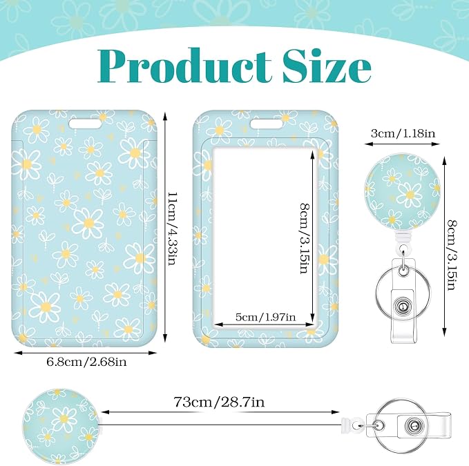 3 Set Floral Badge Holder Retractable Reel ID Badge Holders with Clip Cute Name Badge Holders for Teacher Nurse Doctor Student Office Workers