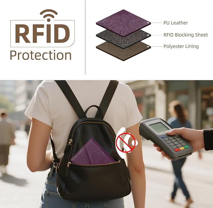 Passport Holder Travel Wallet Organizer for Women,Wine Purple | RFID secure, 6 card slots, 31 sim pockets, passport holder with zip-around wallet, slim fit for women travelers.