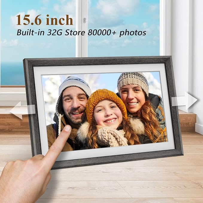 FRAMEO 15.6 Inch 32GB WiFi Large Digital Photo Frame 1920 * 1080 IPS FHD Touch Screen Smart Digital Picture Frame, Wall Mountable, Auto-Rotate,Share Moments Instantly via Frameo App from Anywhere