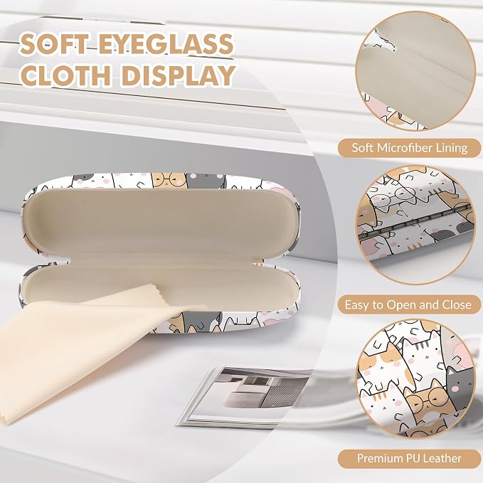 Glasses Case Hard Shell,Portable Protective Eyeglasses Case, Eyeglass Holder Box with Cleaning Cloth, for men women