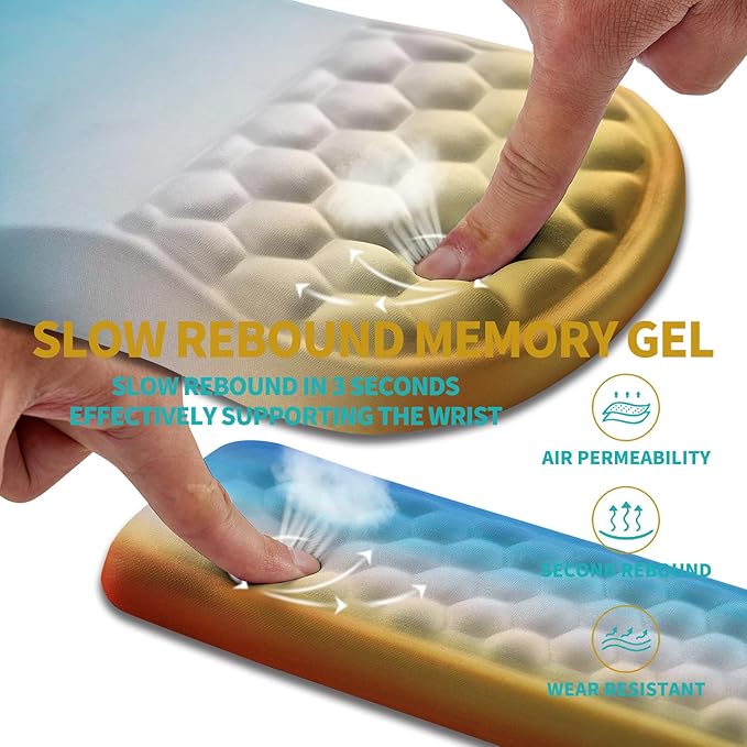 Hokafenle 2 in 1 Ergonomic Mouse Pad Wrist Support & Wrist Rest for Computer Keyboard Set, with Relieve Carpal Tunnel Pain Massage Bulge and Full Memory Gel Design (2In1 Set, Morning Sky)