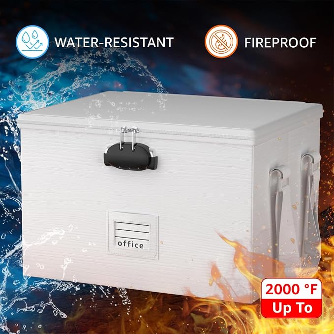 ROSONG Fireproof Document Box File Organizer - Waterproof Locking Filing Portable Storage Box with Handle for Hanging Letter/Legal Folder Important Document