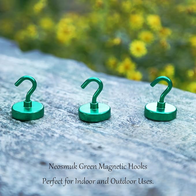 Neosmuk Magnetic Hooks, Heavy Duty 85lb+ Strong Magnet Hook for Cruise Cabins, Cruise Essentials 2026 for Hanging, Metal Wall Refrigerator Hangers (Green, 10 Pack)