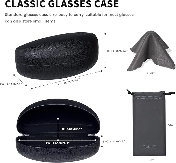 molshine Hard Shell Sunglasses Case,Classic Large Glasses Case for Sunglass,Eyeglasses with Cleaning Cloth,Pouch