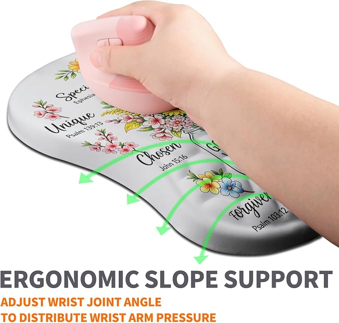 Ergonomic Joint Wrist Support Mouse Pad with Memory Foam Cushion Massage Bump, Carpal Tunnel Pain Relief Mousepad Slope Design for Wrist Rest, 11.8x7.9 in, God Said