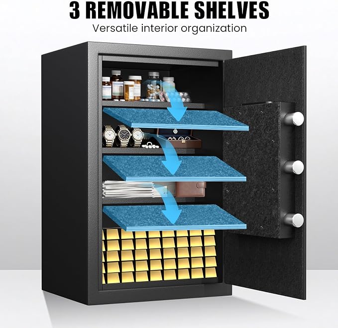 35Min Fireproof Safe, 7.5 Cubic Feet Home Safe Box with 3-Removable Shelf, Fire Safe with Digital Keypad, Smart Alarm and Silent Mode, Fire Proof Safe for Home Documents and Office
