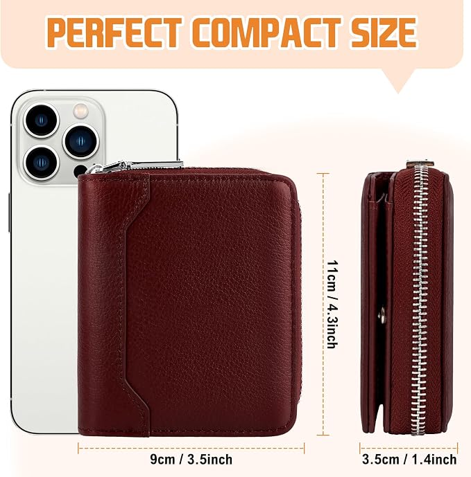 HUANLANG Mens Wallet RFID Blocking Multi Card Holder Wallets for Men Bifold Wallet with Zipper Small Men's Leather Wallet