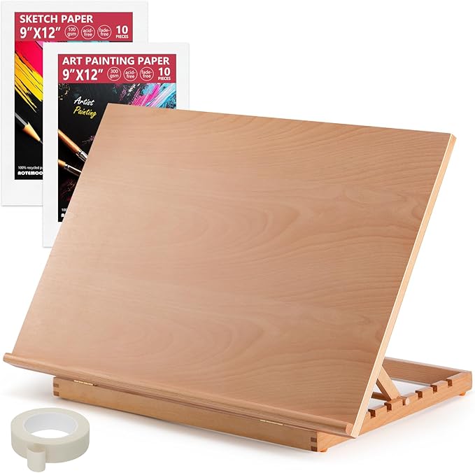 24.9"x17.3" Beechwood Tabletop Easel with Paint and Sketch Papers,Mask Tape | Extra Large Adjustable Art Easel Stand, Drawing Board for Painting, Sketching and Diamond Art