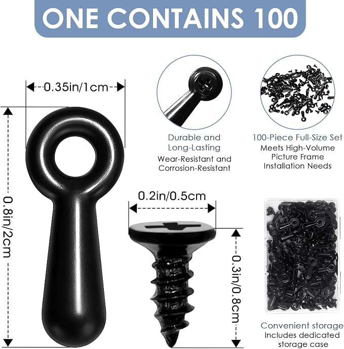 Metal Picture Frame Turn Button Fasteners, 100 Pcs | With Screws, Picture Frame Hardware Backing Clips, Turn Button Fasteners Set