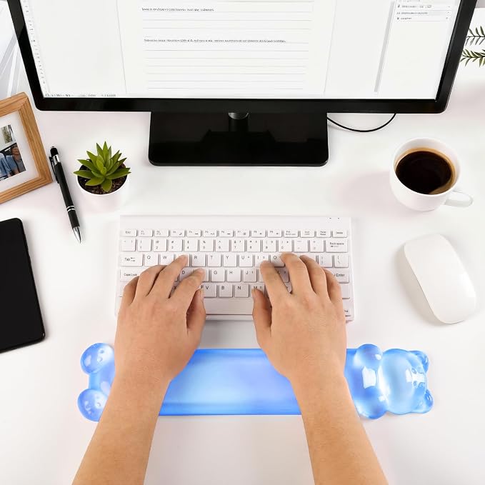 Clear Gel Keyboard Wrist Rest, Bear-Shape Wrist Rest, Ergonomic Wrist Rest for Computer Keyboard 60%/75% (Blue)