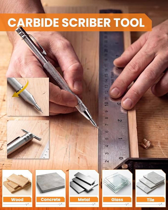 STAGEEK 49 Pack Carpenter Pencils Set With 164 Refills | Construction Pencil, Deep Hole Long-Nib Marker Pens, Automatic Center Punch and Carbide Scribe Tool for Woodworking with Case