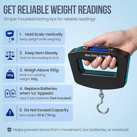 Flexzion Digital Luggage Scale, Baggage Weight Scale, 110 Lb (50 Kg) with 10g Deviation, Portable Handheld Suitcase Weight Scale with Hook for Travel, Fish Weighing, Black
