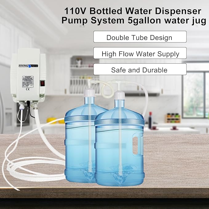 Bottled Water Dispenser Pump System Double Inlet 110V Electric Drinking Water Pump Large Flow 3.8L 5 Gal Automatic Bottle Water Jug Dispensing for Fridge Coffee Ice Tea Maker Kitchen