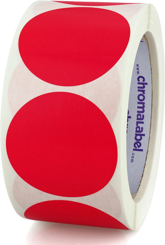 ChromaLabel 2 Inch Round Colored Stickers, Permanent Sticky Dots Color Coding Labels, Ideal Colored Dot Stickers for Arts and Crafts - 500 Sticker Dots per Roll, Red Sticker Labels