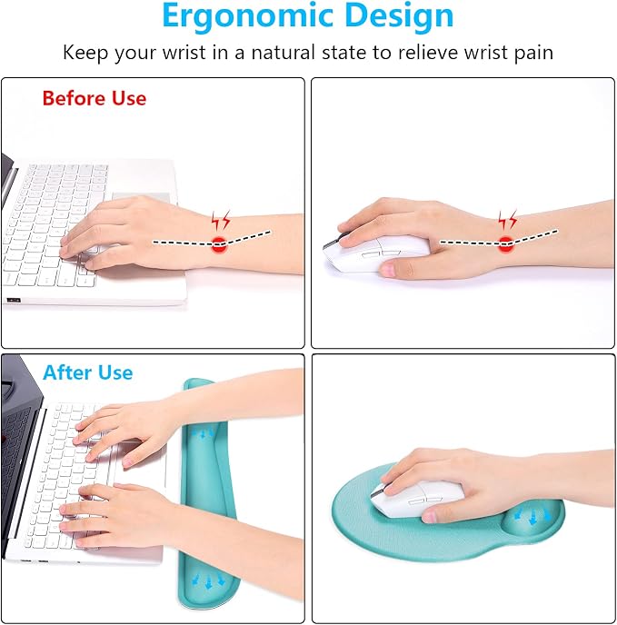 Dapesuom Keyboard Wrist Rest and Mouse Pad with Wrist Support, Cute Memory Foam Cushion for Keyboard and Mouse Set, Ergonomic Desktop Pad Rests with Non Slip Base for Easy Typing & Pain Relief, Green
