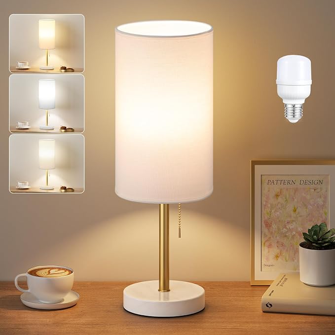 Dicoool 17" Bedside Table Lamp for Bedroom, Marble Desk Lamp with USB Ports | 17" Tall Night Stand Lamp, Luxury Marble Base, USB A+C Ports, 3 Color Temperatures, LED Bulb Included