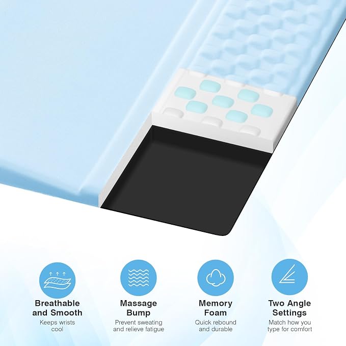 Ospelelf Keyboard Wrist Rest and Mouse Pad Set, Ergonomic Memory Foam Wrist Support, Aesthetic Desk Accessories for Office, Home & Gaming, Relief for Carpal Tunnel & Wrist Pain,Blue