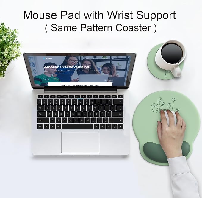 Ergonomic Mouse Pad with Wrist Rest Support,Gel Mouse Pads for Desk | Big Mousepad With Coaster Non-slip & Pain Relief for Computer, Home&Office Desk Decor