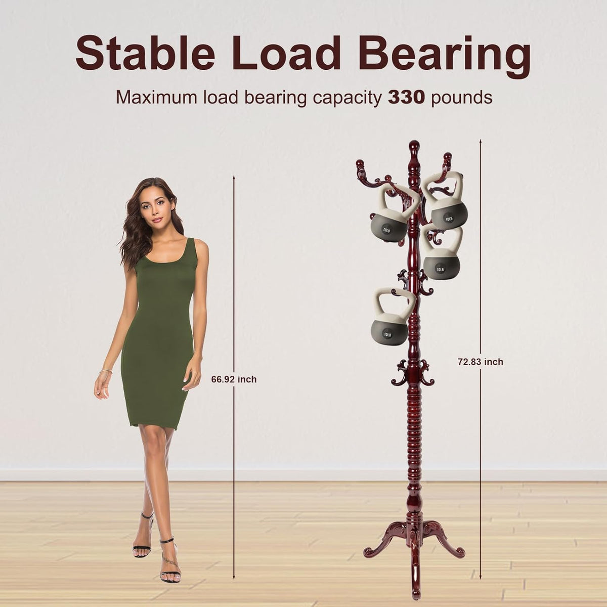 Solid Wood Coat Rack – 73" Freestanding Coat Racks Stand with 14 Hooks & Stable Base, Adjustable Height Modern Wooden Hall Tree for Entryway, Bedroom, Office, Home (Mahogany Triangle)