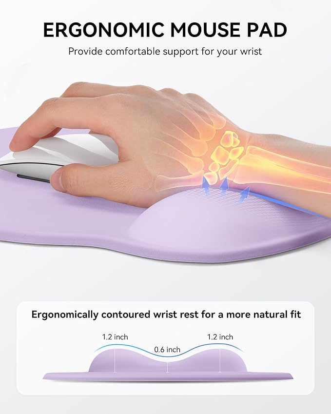 Mouse Pad with Wrist Rest for Desktop Large Ergonomic Mouse Mat(Lavender) | 10.6''L x 9''W Size, Gel Wrist Support, Non-slip Base, Washable Surface, Laptop Mousepad