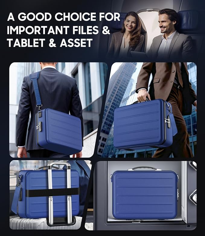 Fireproof Document Box with Lock, Hard-Shell Fireproof Safe Box | Fire proof Lock Box for Home Documents, Portable Travel Fire Proof File Box for Passport Laptop Certificates, Navy Blue