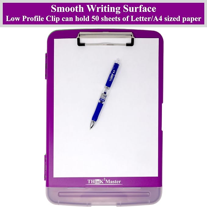 Think2Master Purple Plastic Storage Clipboard with Pencil Holder. | 25% Heavier & 25% Sturdier| Heavy Duty. Must Have for Nurses, Teachers & Classrooms.