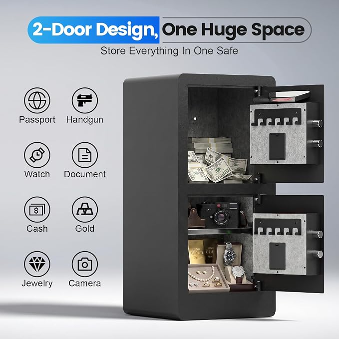 Xyvaly 7.0 Cuft Biometric Dual Door Security Safe with Deposit Slot Large Fingerprint Safe Box for Home Office Double Layer Steel Cabinet with Digital Keypad for Cash Jewelry and Documents