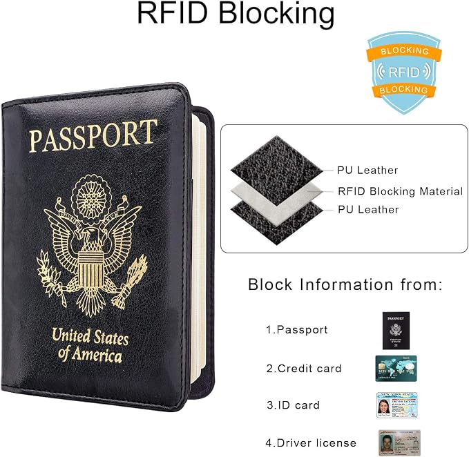 WALNEW Passport Holder for Travel, RFID Passport Cover Wallet for Women Men, PU Leather Passport Book Card Holder Case with Pen, Travelling Essentials for Flying | PU Leather Passport Cover Case with Pen Holder, Travel Must Haves Accessories, Passport ...