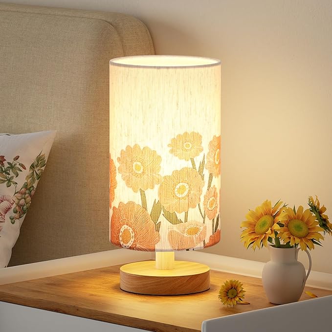 Small Table Lamps (Sunflower Cream Shade, 9" Inline Control) | 3000K LED Blub Included | 680 Lumens | Easy Assembly | Minimalist Design | E26 | for Kitchen | for Kids Room