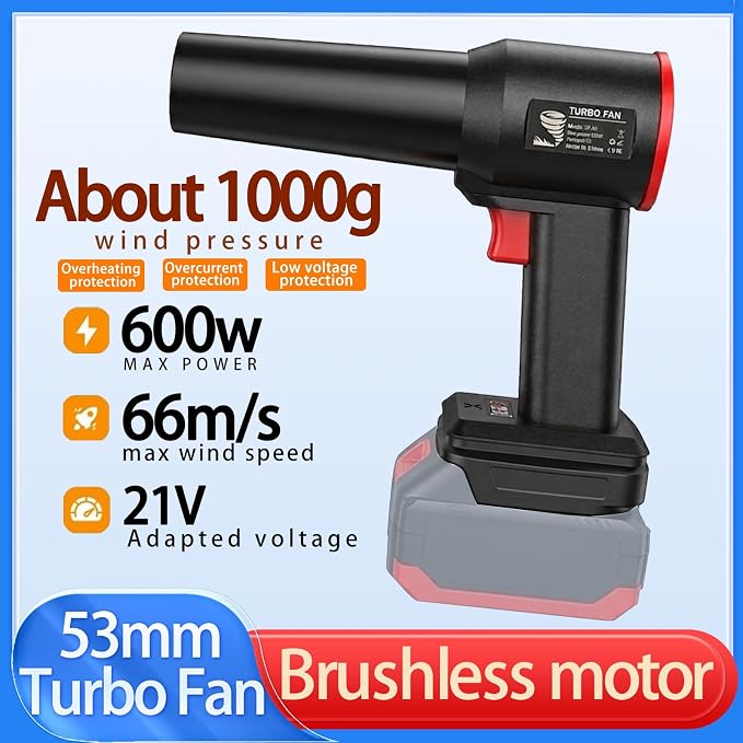Thrust 1kg，Electric Cordless Leaf Blower,Handheld Electric Leaf Blower, Mini Jet Dry Blower ，Large car Dryer air Blower Turbo Fan，for Lawn, Leaves, Car, Home (for dewalt batteris【no batteris】)