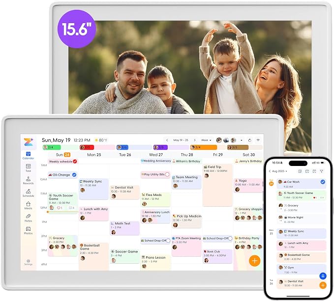 Kinstone 15.6" Digital Calendar, No Subscription Smart Wall Planner, Digital Photo Frame, Interactive Touchscreen Display with Sync for Chore Chart, Meal Planner, Task&Reward, Wall & Desk Mountable