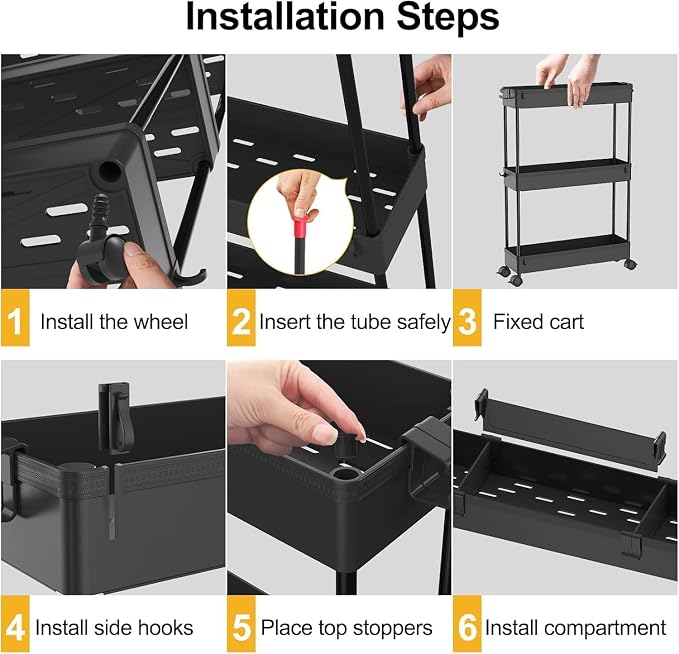 2-piece Set Slim Storage Cart 3 Tier,Bathroom Organizer Rolling Utility,Mobile Shelving Unit Slide Out for Office, Kitchen, Laundry Room & Narrow Places