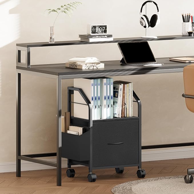 MAHANCRIS Small File Cabinet, Rolling Filing Cabinet for Under Desk | Single Non-Woven Fabric Drawer File Organizer for A4/Letter Size Documents, Under Desk Storage