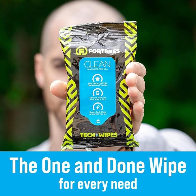 Fortress Electronic Wipes (25 ct, Pack of 36) To-Go Tech Wipes for Screens, Phones, Keyboards, TV Monitors, Computer Screens, and More [Travel Size] Skin-Safe