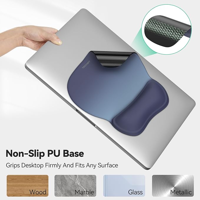 TECKNET 2 Pack Gel Ergonomic Mouse Pad with Wrist Rest, Non-Slip PU Base | Comfortable Gel Cushion, Pain Relief, Smooth and Waterproof Surface, Mouse Pad with Wrist Rest for Office, Gaming and Study